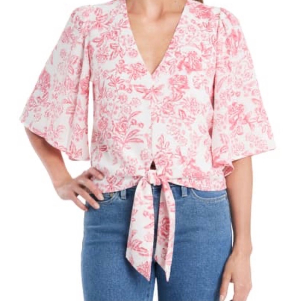 1.STATE NWT FLOUNCE SLEEVE TIE FRONT TOP SIZE XS